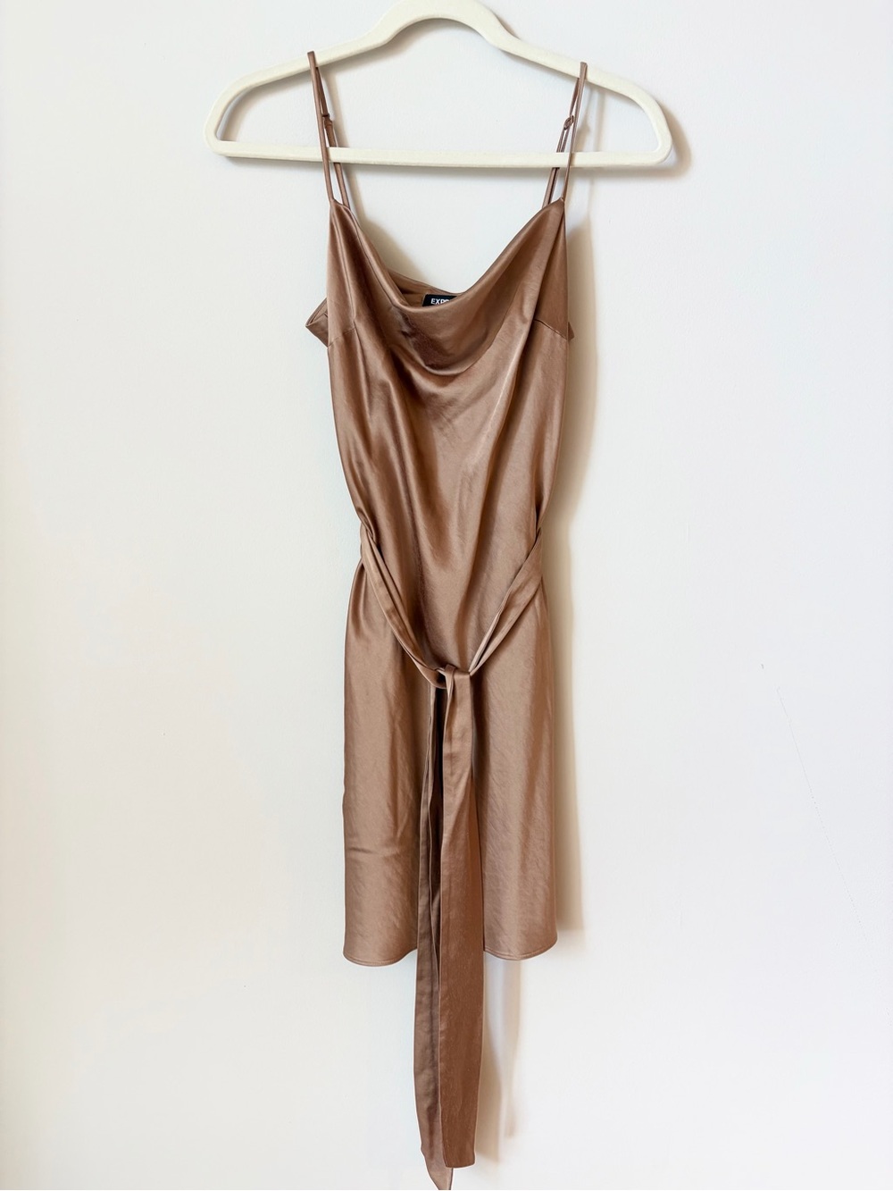 Express Gold Bronze Metallic Cowl Neck Mini Dress